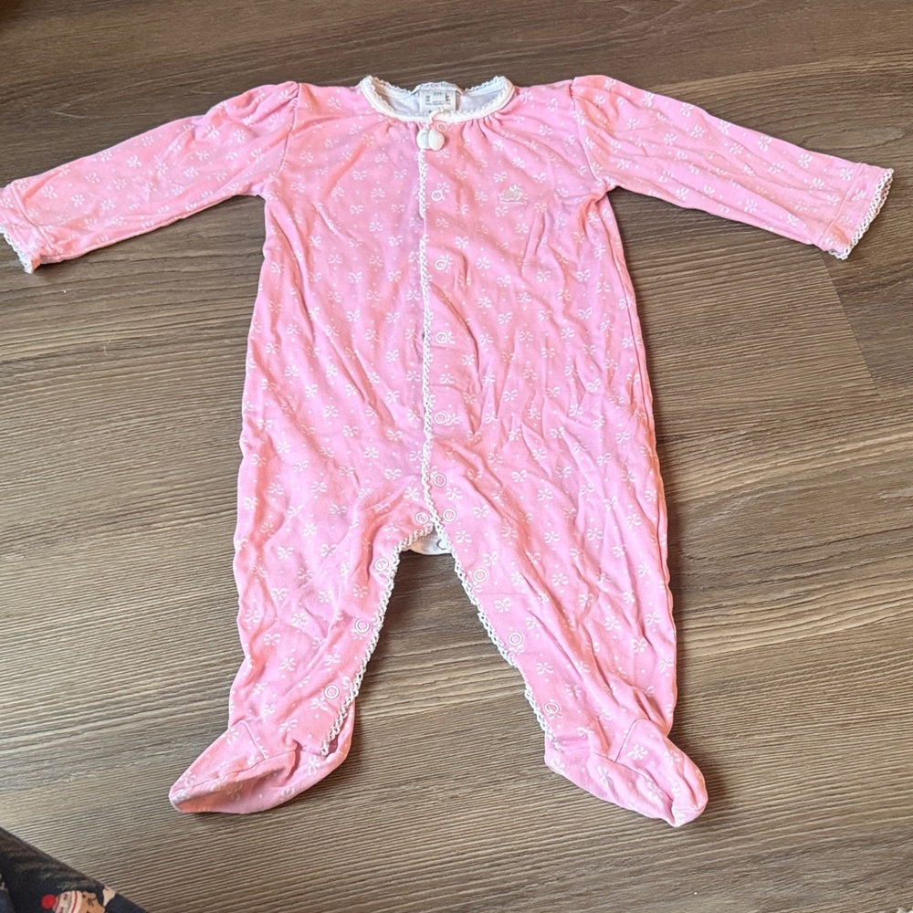 Babycottons pink bow print bunny embroidered pima cotton footie